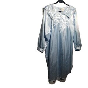 Vintage Women's Satin Blue Peter Pan Collar Cottagecore, Prairie Nightgown Sz L